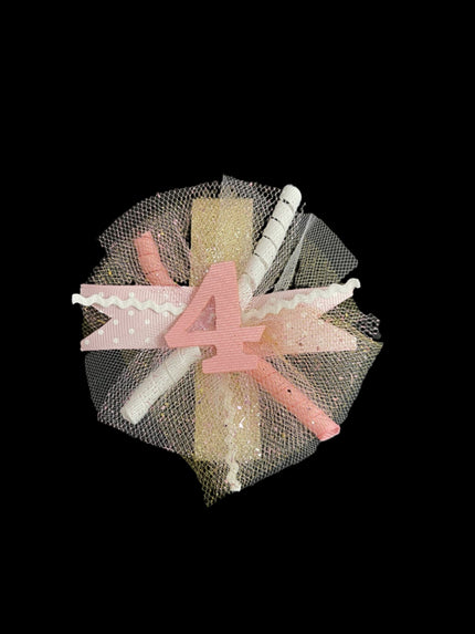 Birthday Puff Bow Pink and Gold #4