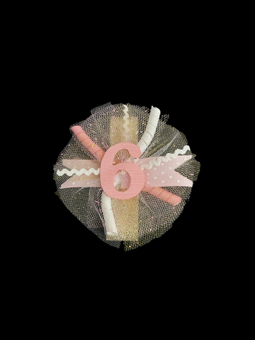 Birthday Puff Bow Pink and Gold #6