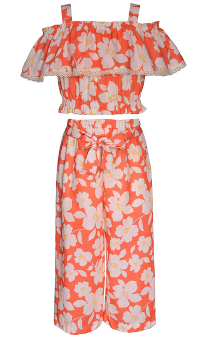Orange Cold Shoulder Pant Set