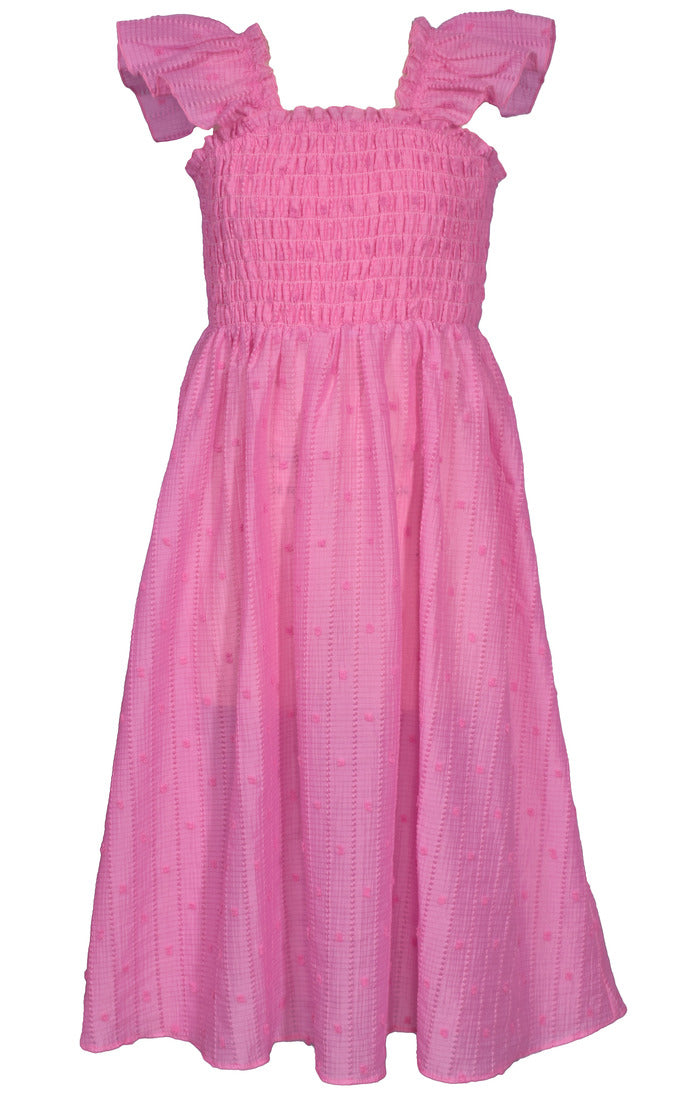 Pink Smocked Flutter Dress