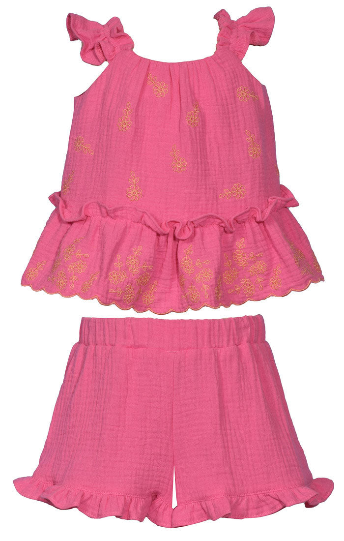 Pink Embroidered Shorts Set