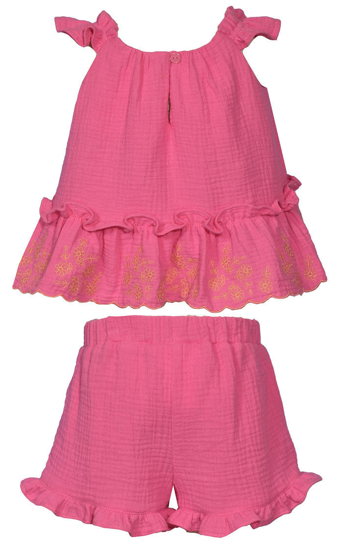 Pink Embroidered Shorts Set
