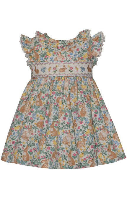 Bunny Smocking Flutter Sleeve Dress