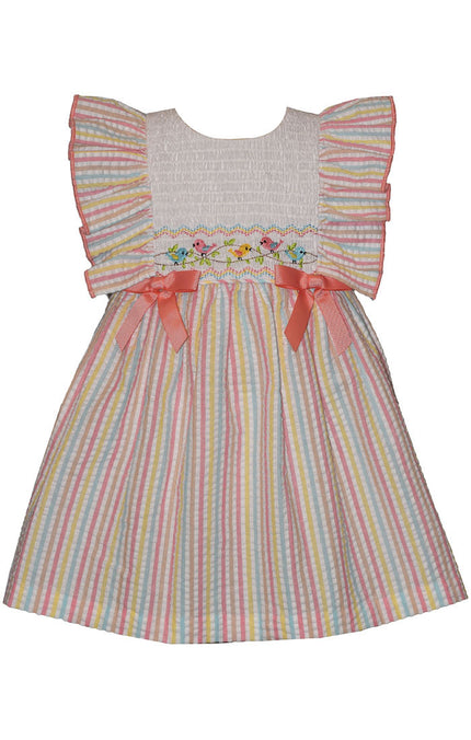 Bird Smocking Seersucker Dress