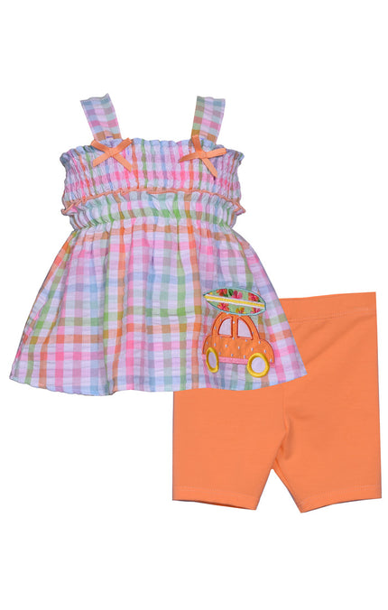 Smocked Surfboard Applique Top and Bike Shorts Set