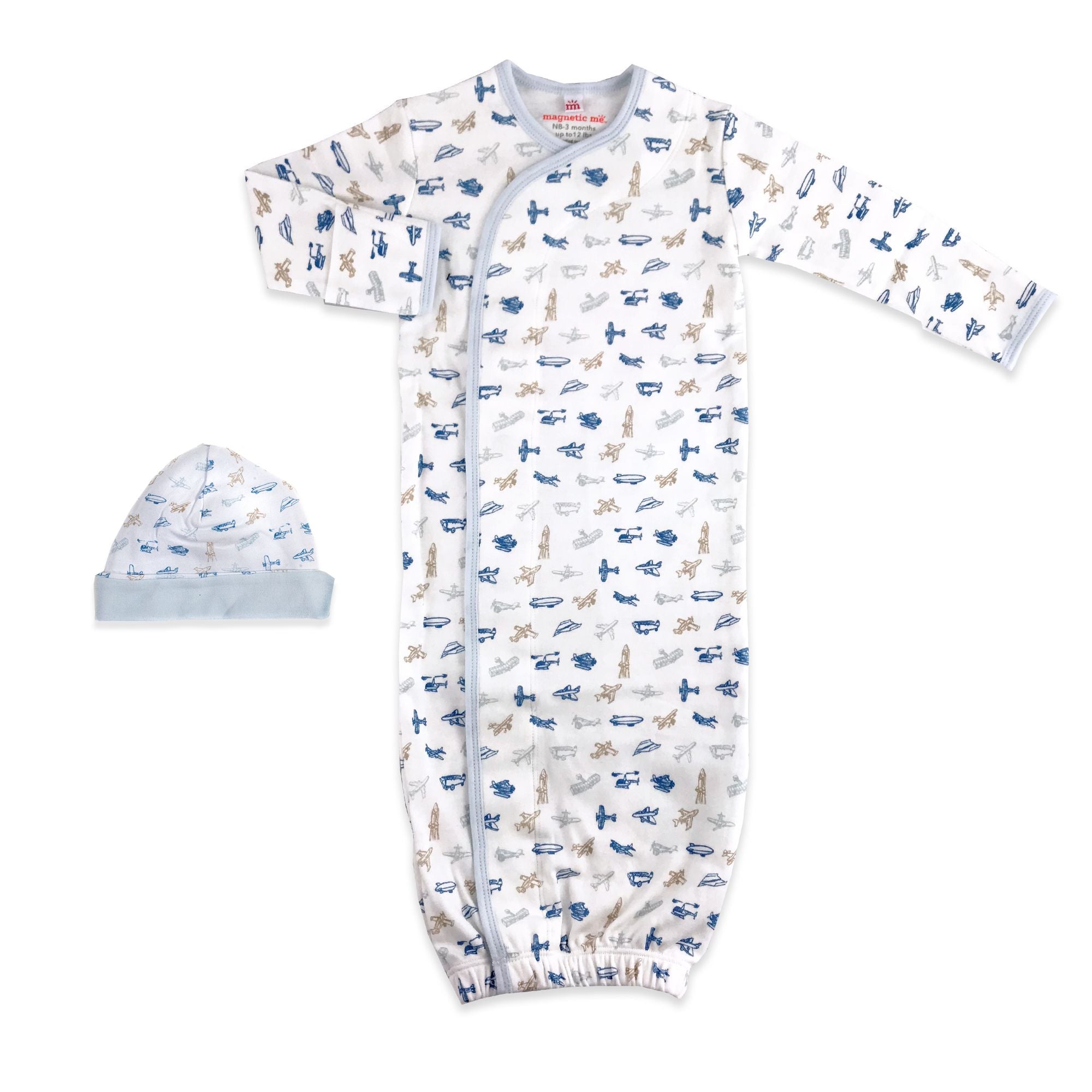 Airplanes Organic Cotton Magnetic Gown Set