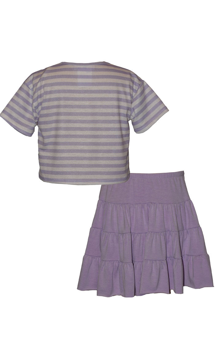 Purple Daisy Striped Top and Skirt Set