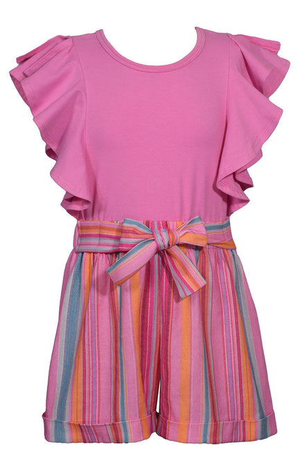 Pink and Stripe Paper Bag Waist Romper