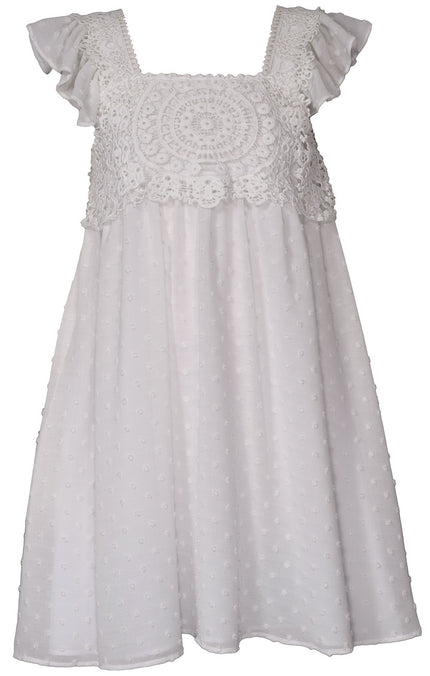 White Tufted Chiffon Babydoll Dress