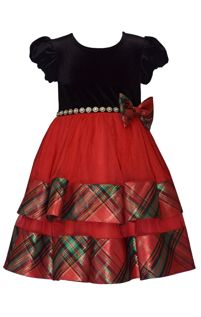 Plaid Short Sleeve Tiered Dress