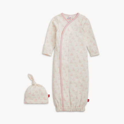 Tiny Tides Pink Organic Cotton Magnetic Gown + Hat Set