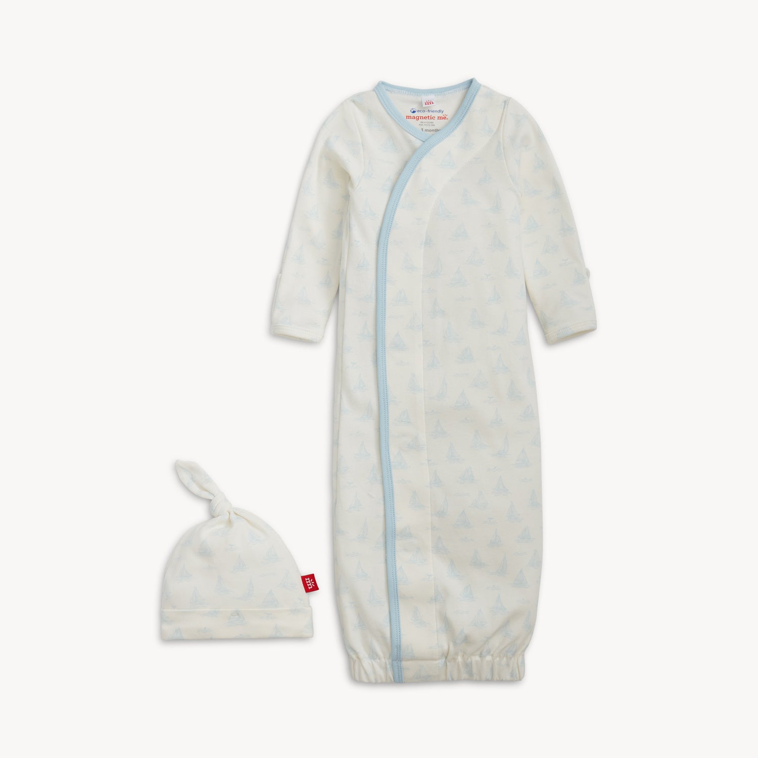 Tiny Tides Blue Organic Cotton Magnetic Gown + Hat Set