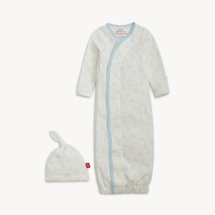 Tiny Tides Blue Organic Cotton Magnetic Gown + Hat Set