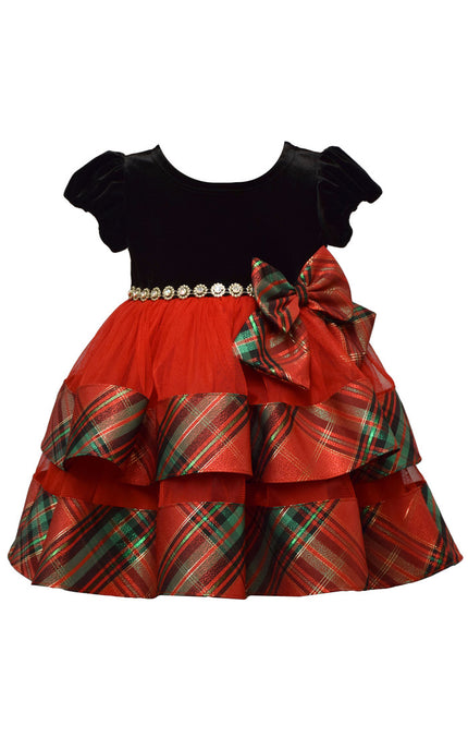 Plaid Short Sleeve Tiered Dress