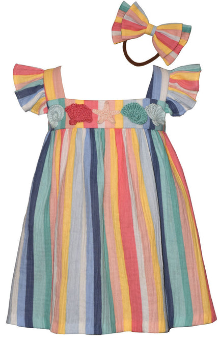 Sea Striped Flutter Dress and Headband Set