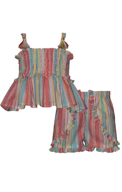 Striped Smocked Shorts Set