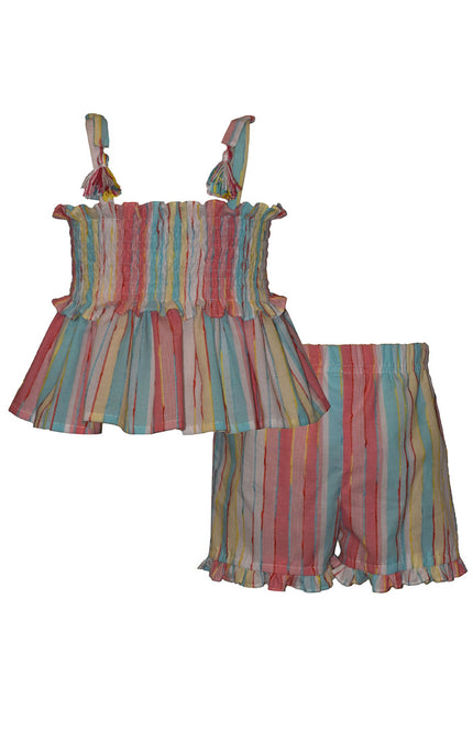 Striped Smocked Shorts Set