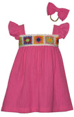 Pink Crochet Top Flutter Sleeve Dress