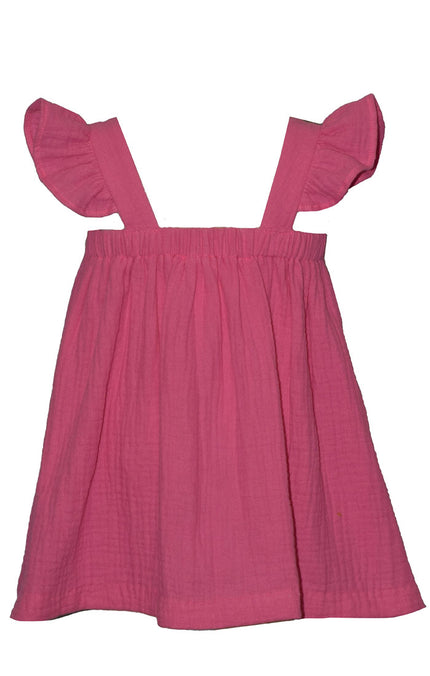 Pink Crochet Top Flutter Sleeve Dress