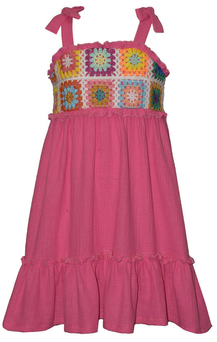 Pink Crochet Top Gauze Dress