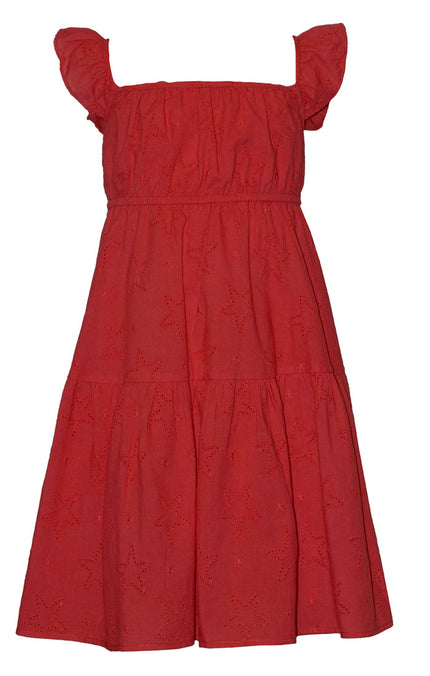 Red Smocked Tie Back Dress