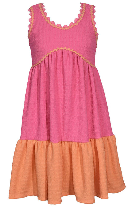 Pink Colorblock Knit Gauze Dress
