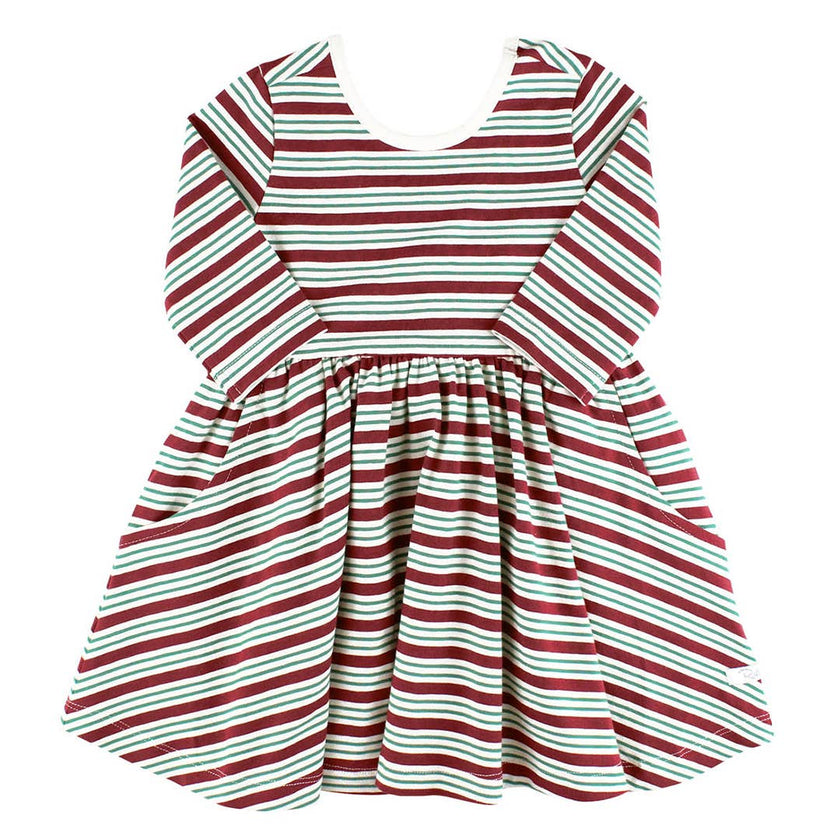 Peppermint Stripe Knit 3/4 Sleeve Twirl Dress