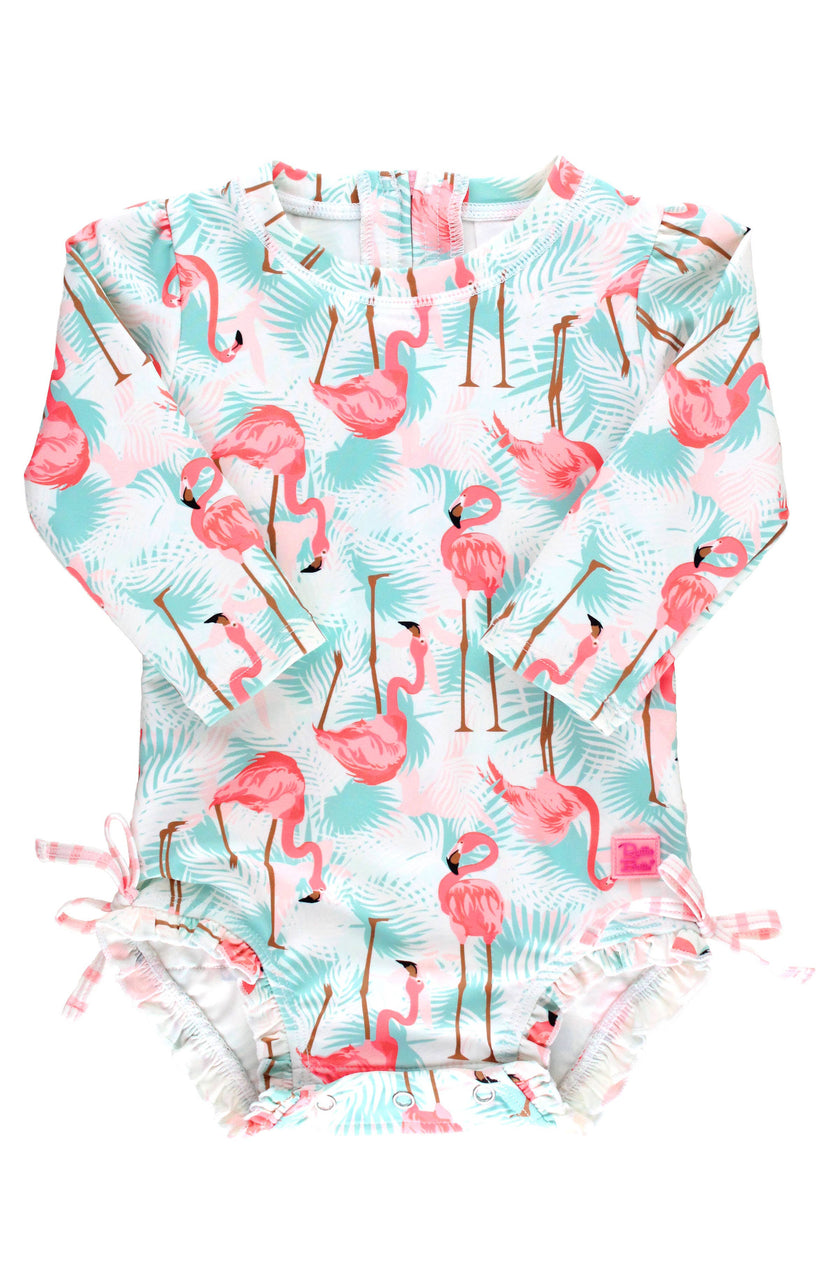Vibrant Flamingo Long Sleeve One Piece Rash Guard