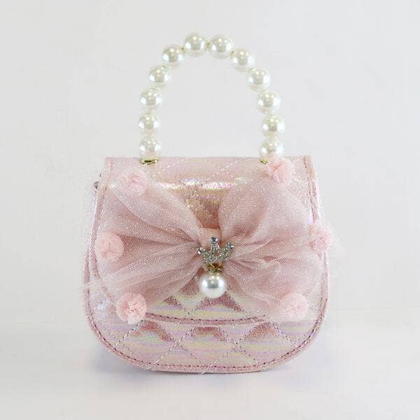 Pom Pom Mesh Bow Shiny Purse