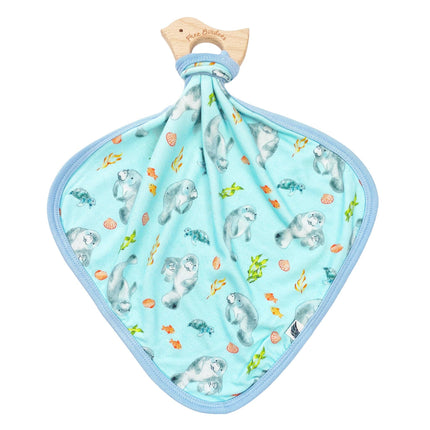 Get Your Float on Manatees Bamboo Lovey with Wooden Teether