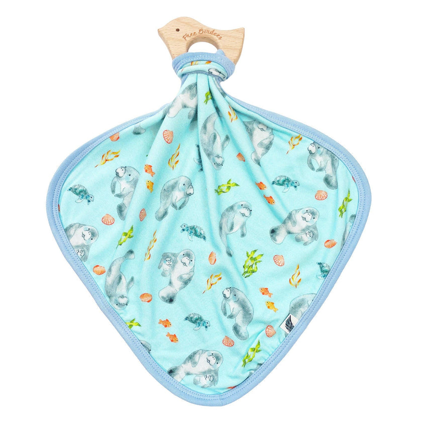 Get Your Float on Manatees Bamboo Lovey with Wooden Teether