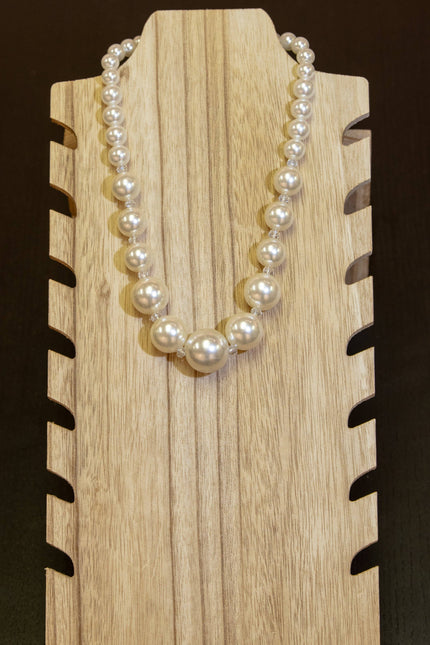 Chunky Pearl Necklace with Clear Beads
