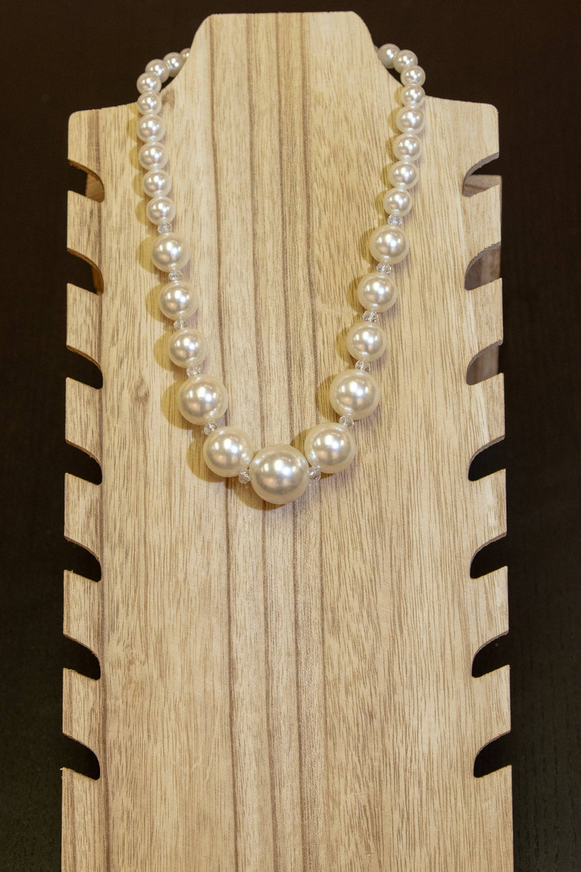Chunky Pearl Necklace with Clear Beads