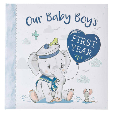 Our Baby Boy's First Year Memory Book&nbsp;is an adorable memory book offering creative ways for parents to capture the special memories in their baby boy’s first year. Our Baby Boy's First Year Memory Book captures the precious memories of baby’s first year. It offers space to record memorable moments and milestones like his first steps and his first tooth, scrapbooking pages for photographs, and a special keepsake pocket for baby’s hospital bracelet or a lock of hair from his first haircut. The pages carr