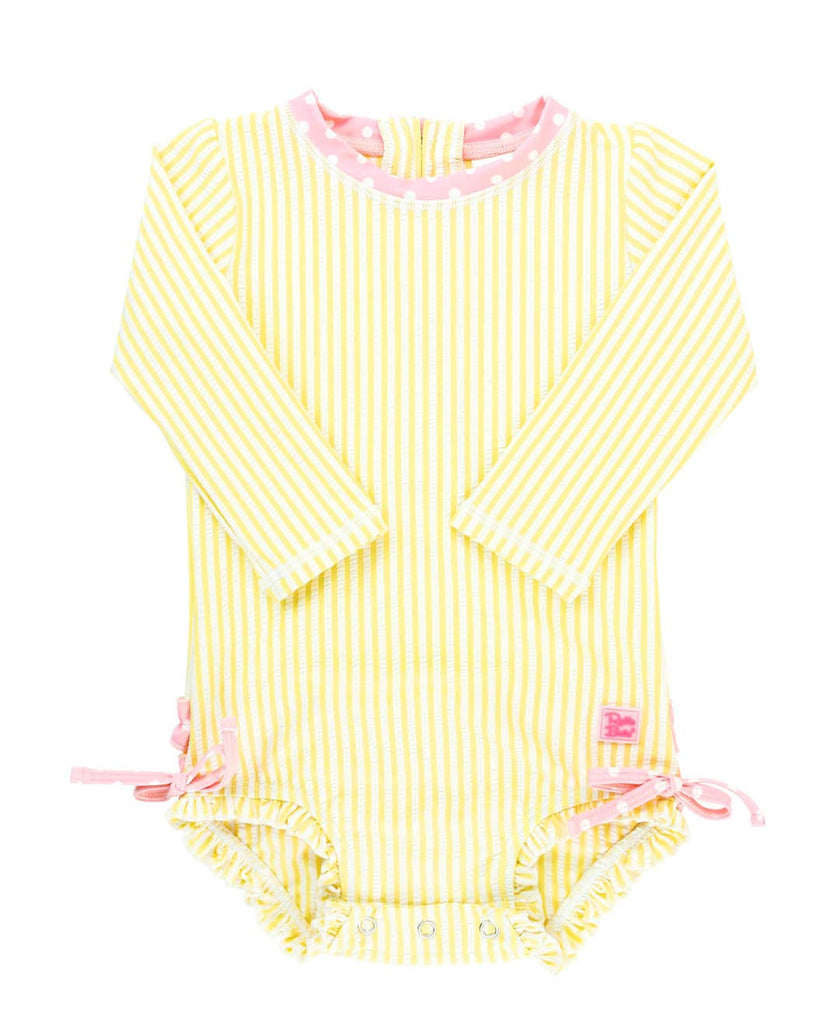 Banana Yellow Seersucker Long Sleeve One Piece Rash Guard