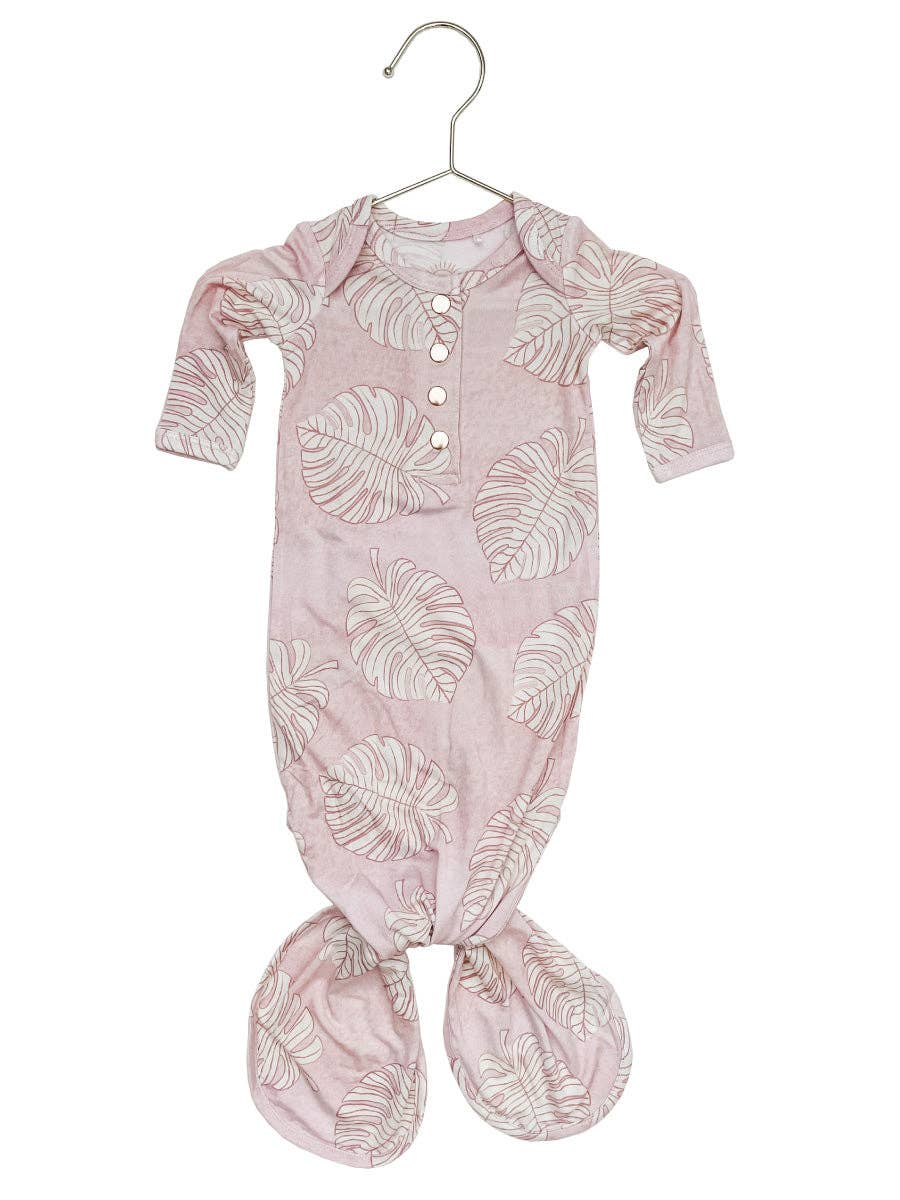 Coral Monstera Newborn Bamboo Knotted Gown