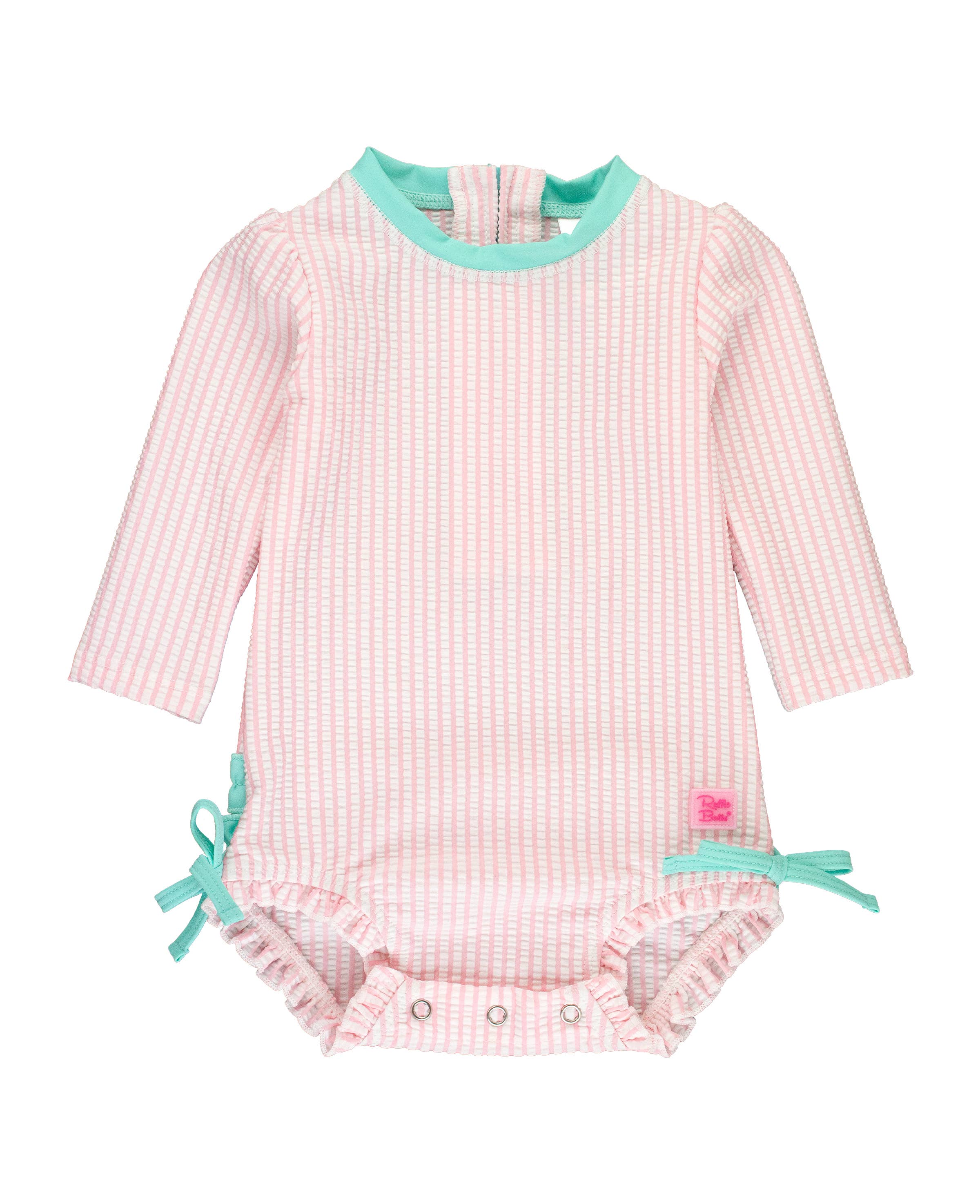 Pink Seersucker Long Sleeve One Piece Rash Guard