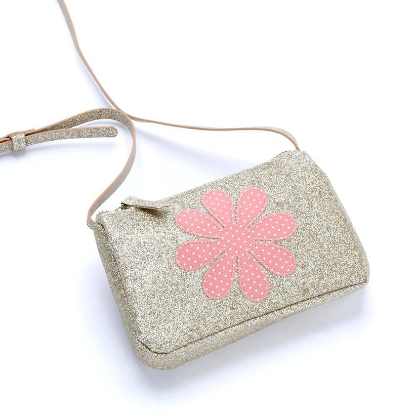 Little Girls Daisy Patch Glitter Purse - Gold / Orange