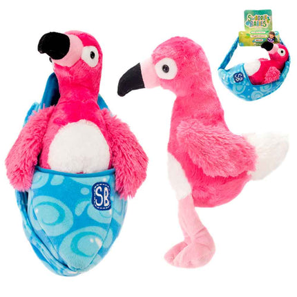 Creative Child Awards – Top Toy of the Year for 2021, 2022, & 2023 This baby flamingo is ready to travel where your adventures take you! Comes complete with water-printed cloth sling so it can be worn or carried. Plush measures 11