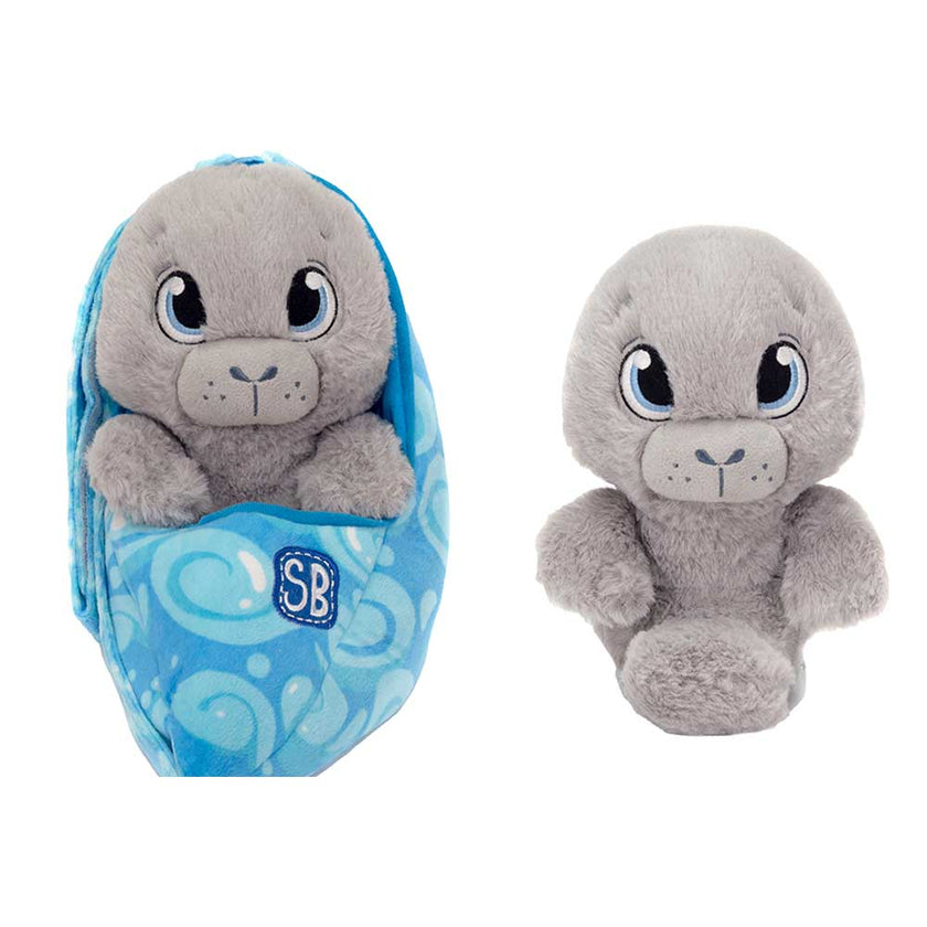 Creative Child Awards – Top Toy of the Year for 2021, 2022, & 2023 This baby manatee is ready to travel where your adventures take you! Comes complete with marine-printed cloth sling so it can be worn or carried. Plush measures 9