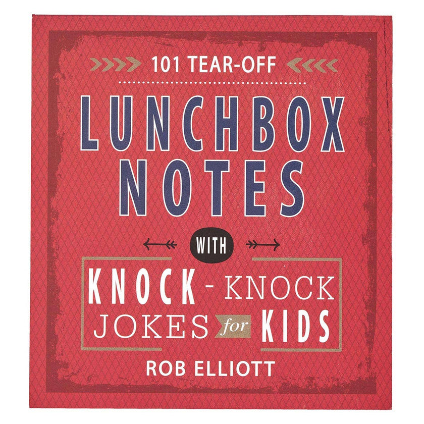 Knock-Knock! Who's there? Bring a smile to your children's faces with when you add a pre-printed joke from the 101 Lunchbox Notes with Knock-Knock Jokes for Kids with your child's lunch&nbsp;to lighten her mood and brighten his day.This fun red notepad shows the title in a friendly multi-color design that complements the notes within.&nbsp;101 Tear-Off Lunchbox Notes with Knock-Knock Jokes for Kids&nbsp;Each colorful tear-off note has a blank space on the back for an encouraging message. Use the notes to me