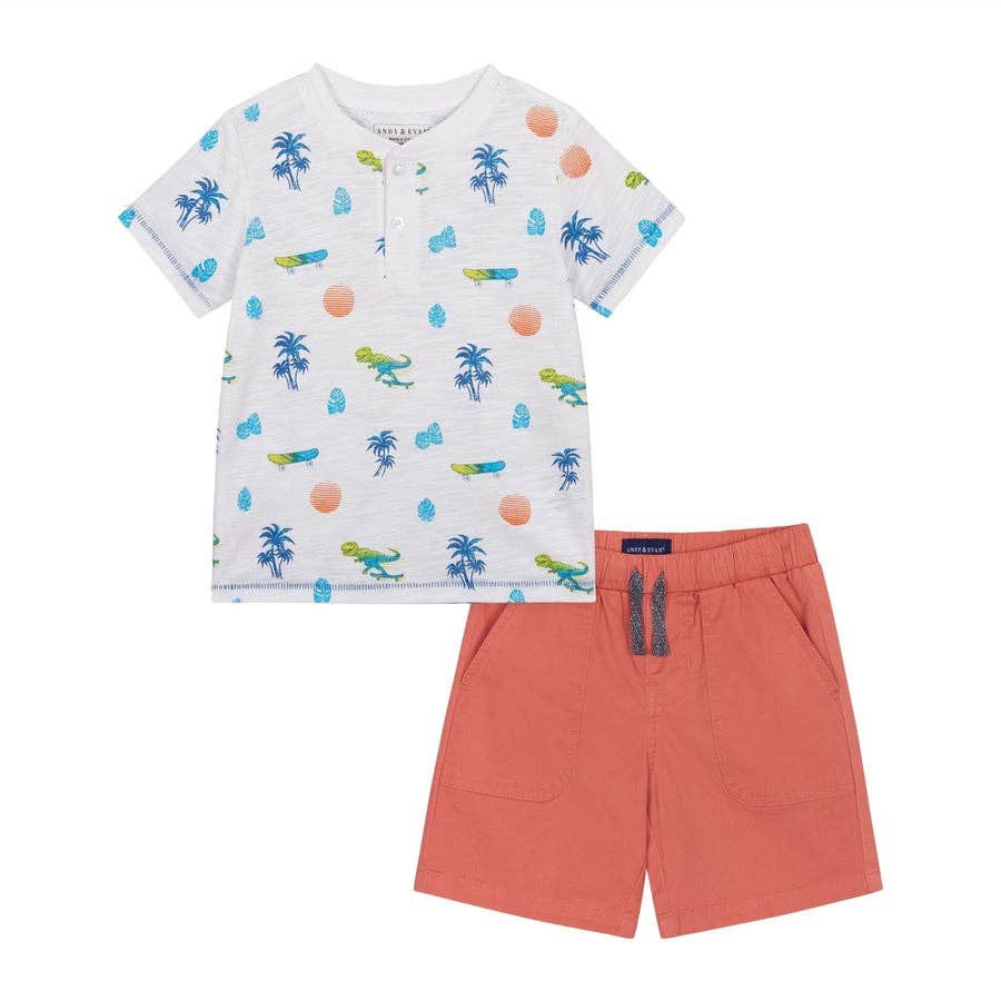 Henley Tee Set - White Dino