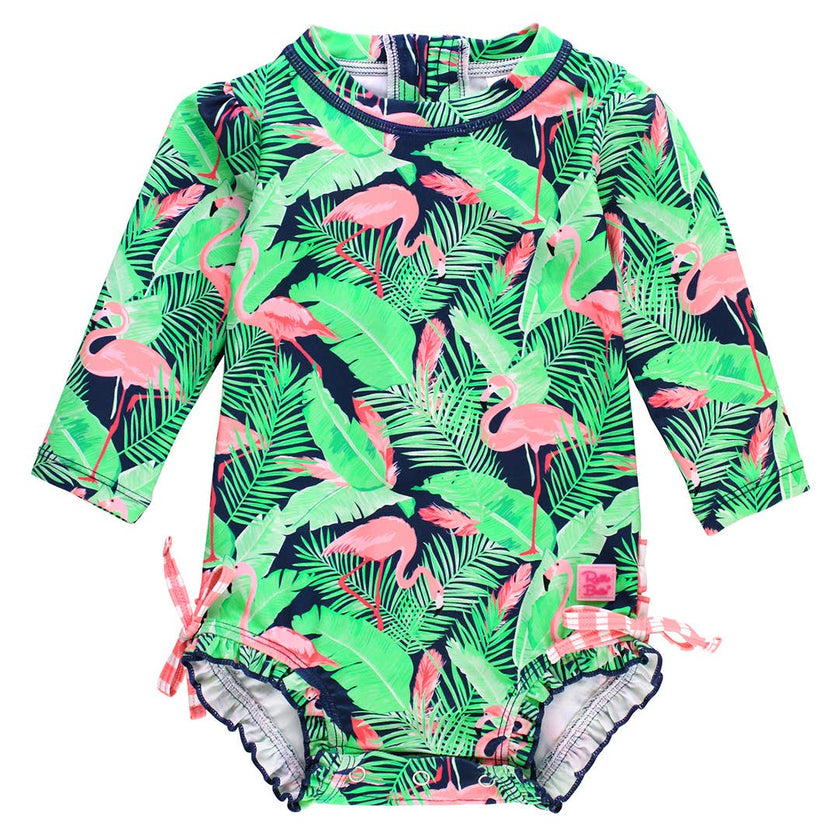 Flamingo Frenzy Long Sleeve One Piece Rash Guard